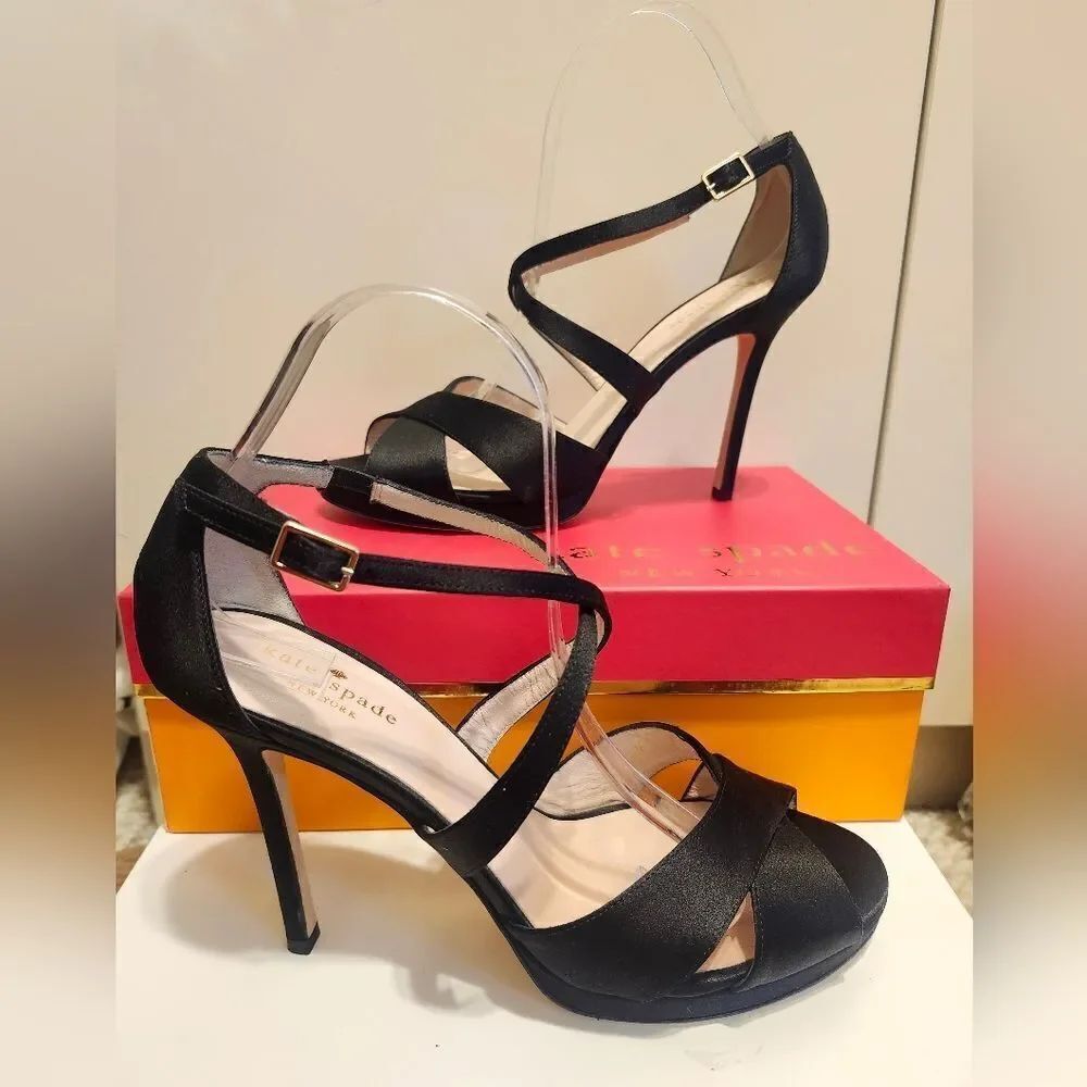 Kate Spade New York Black Satin Strappy Stiletto Sandals Sz.9 Ret. $378 - Picture 9 of 9